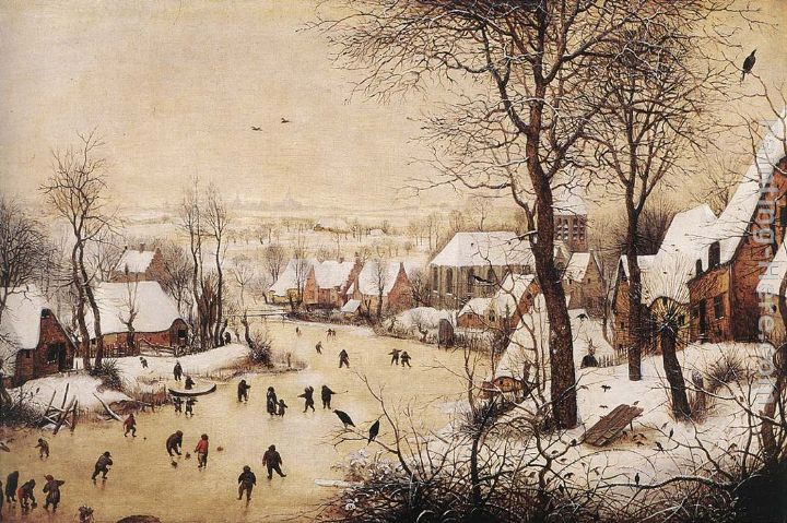 Winter Landscape with Skaters and Bird Trap painting - Pieter the Elder Bruegel Winter Landscape with Skaters and Bird Trap art painting